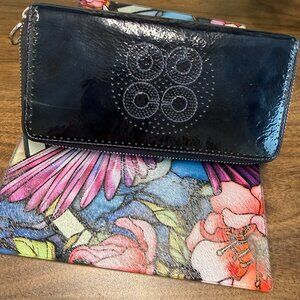 COACH Navy Leather Accordion Zip-Around Wallet